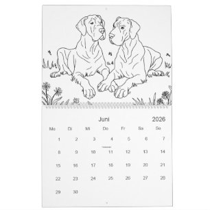 Calendrier Grand Danois coloriage personnalisé 18 mois