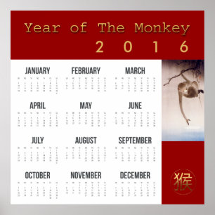 Calendrier grande affiche de l'année du singe 2016