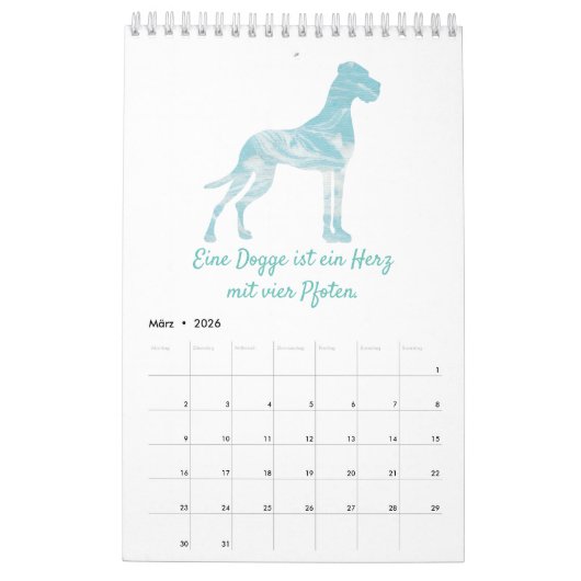 Calendrier Great Dane Calendar Citations blanches (Mar 2026)