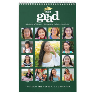 Calendrier Green Gold Graduation K-12 Collage photo 15 Mois