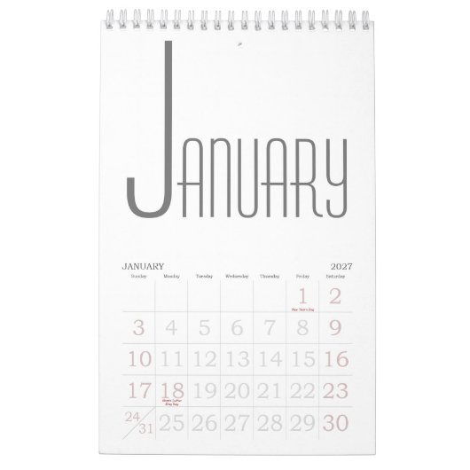 Calendrier Gris et blanc minimaliste (Jan 2027)