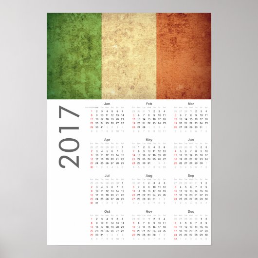 Calendrier Grunge Italie Drapeau 2017 Affiche (Devant)