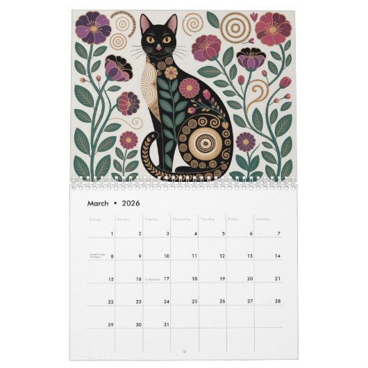 Calendrier Gustav Klimt Cats 2026 Wall Calendar – Art Nouveau (Mar 2026)