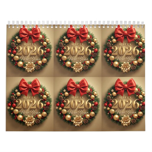 Calendrier happy new year 2026 festive wreath  (Protection)