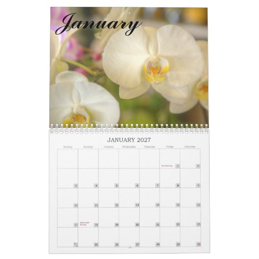 Calendrier hawaïen de fleur et d'orchidée (Jan 2027)