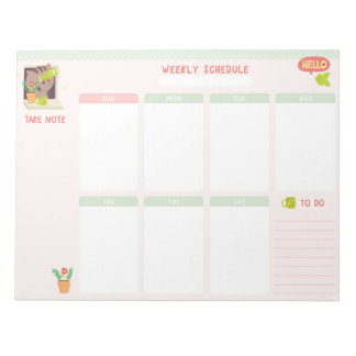Calendrier hebdomadaire Bloc-notes 8,5 x 11