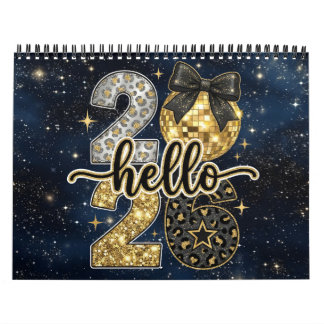 Calendrier Hello 2026 Gold Glitter Chic Galaxy Calendar