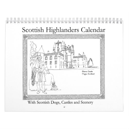 Calendrier Highlanders écossais, châteaux et chiens (Protection)
