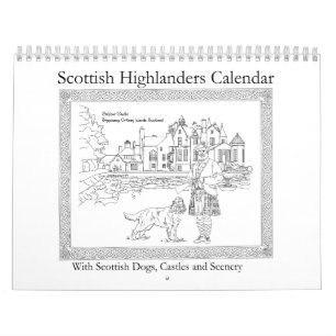 Calendrier Highlanders écossais, châteaux et chiens