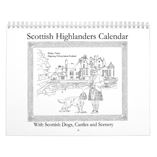 Calendrier Highlanders écossais, châteaux et chiens (Protection)