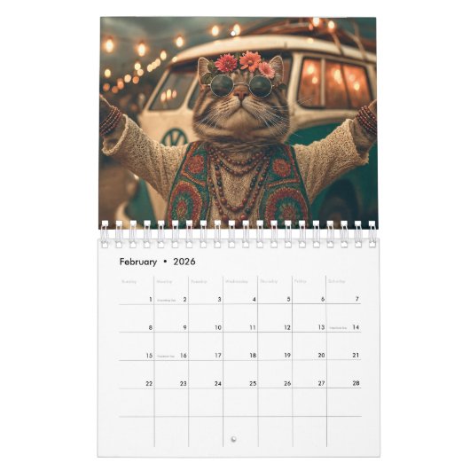 Calendrier Hippy Cat Calendar, Cat (Feb 2026)