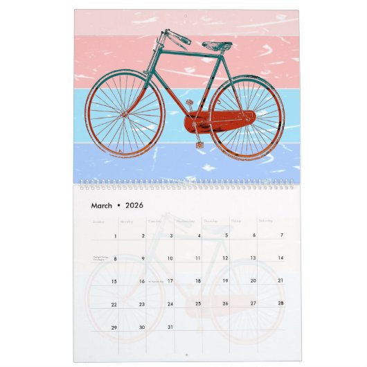 Calendrier Illustrations Arrière - plans rétro à bicyclettes (Mar 2026)
