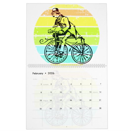 Calendrier Illustrations Arrière - plans rétro à bicyclettes  (Feb 2026)