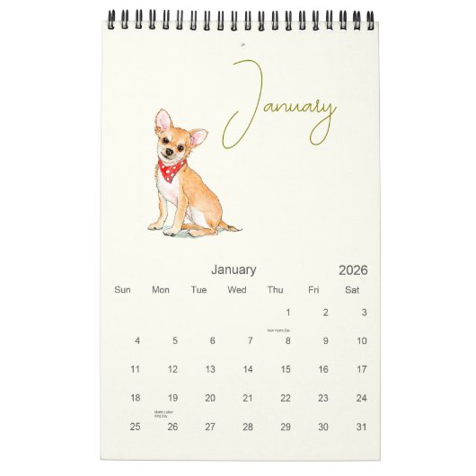 Calendrier Illustrations de chien mignon Amoureux de les chie (Jan 2026)