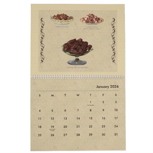 Calendrier Illustrations de chocolats et bonbons (Jan 2026)