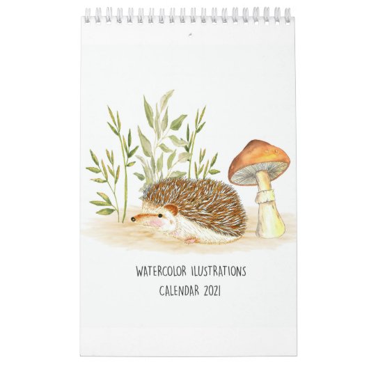 Calendrier Illustrations de hérisson et d'aquarelle 2021 (Protection)