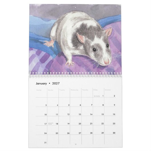 Calendrier illustré 2011 de portrait de rat (Jan 2027)