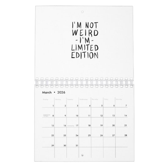 Calendrier I'm Not Weird (Mar 2026)