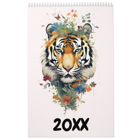 Calendrier Imaginaire fleuri animaux sauvages aquarelle nouve (Protection)
