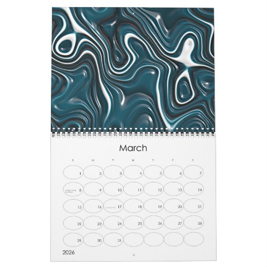 Calendrier Imaginaire funky Waves 3D Design d'art moderne (Mar 2026)