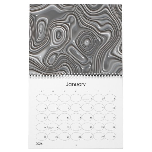 Calendrier Imaginaire funky Waves 3D Design d'art moderne (Jan 2026)