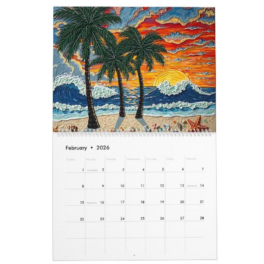 Calendrier Impasto Style Coastal Art (Feb 2026)