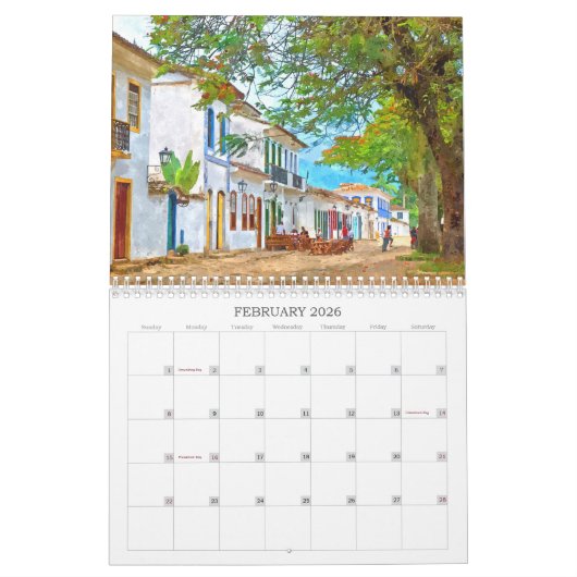 Calendrier Impressions D'Aquarelle En Italie (Feb 2026)