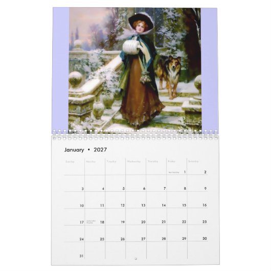 Calendrier imprimé par coutume médiévale de (Jan 2027)