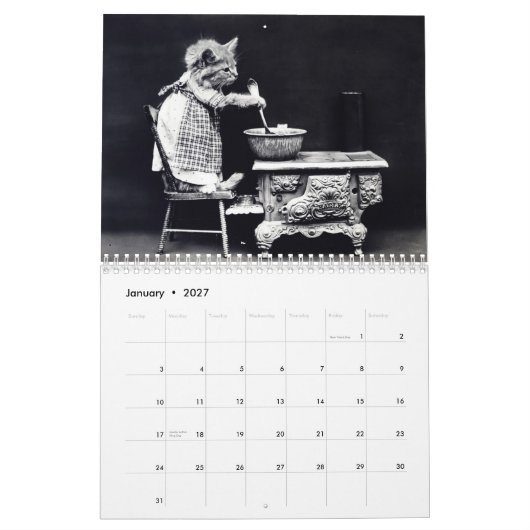 Calendrier imprimé par coutume vintage de chiot et (Jan 2027)
