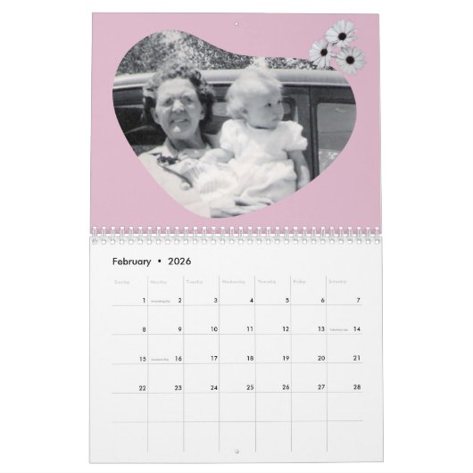 Calendrier In Loving Memory Heart Shape Photo Daisies (Feb 2026)