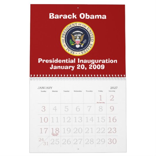 Calendrier Inauguration de PRÉSIDENT OBAMA commémorative (Jan 2027)
