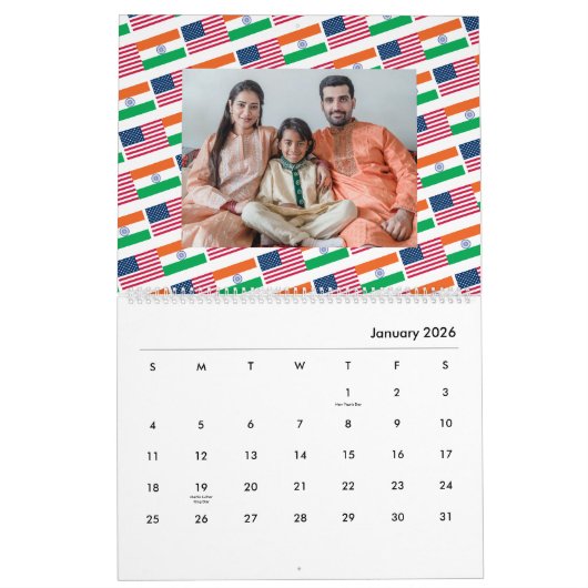 Calendrier Indian American Ajouter des drapeaux photo कै लें  (Jan 2026)