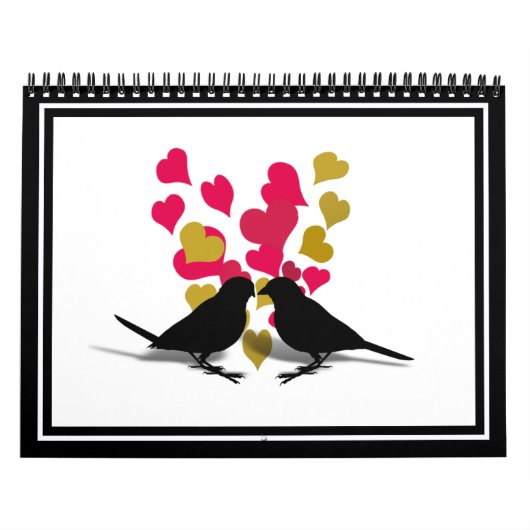 Calendrier Inséparables Avec Coeurs Rouge & Or (Protection)