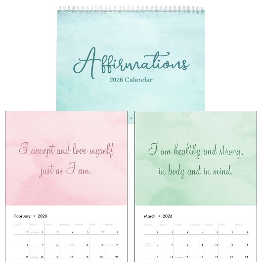 Calendrier Inspirational Affirmations Quotes Watercolor 2026