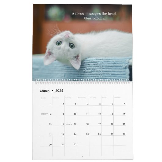 Calendrier J'aime les chats (Mar 2026)
