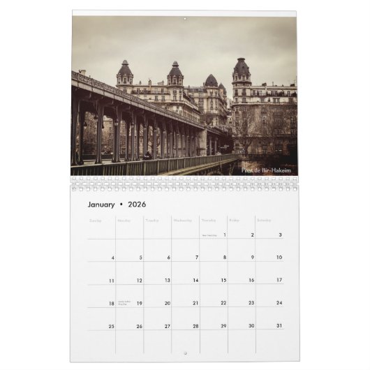Calendrier J'aime Paris (Jan 2026)