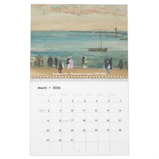 Calendrier James McNeill Whistler (Mar 2026)