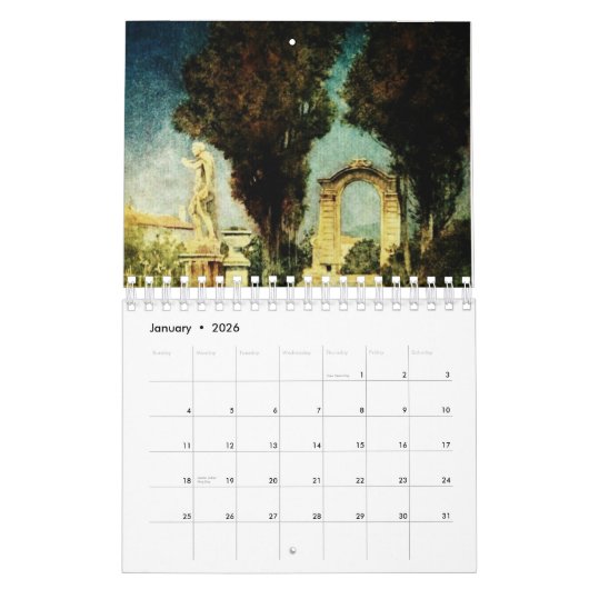 Calendrier Jardins italiens par Maxfield Parrish (Jan 2026)