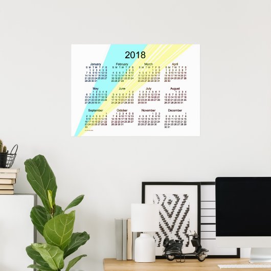 Calendrier Jaune Cyan 2018 par Janz Poster (Bureau à domicile)