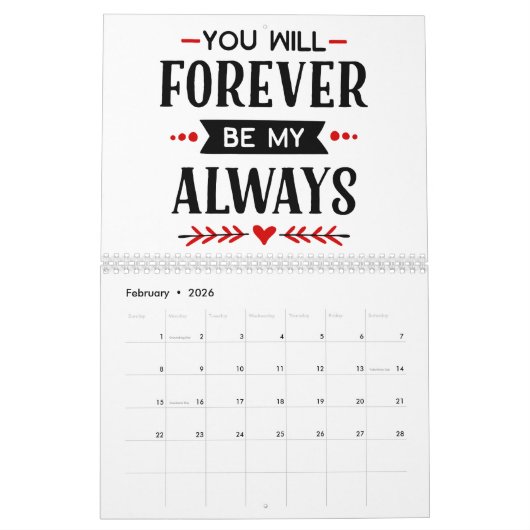 Calendrier Je T'Aime... Une Année D'Expressions Amoureuses (Feb 2026)