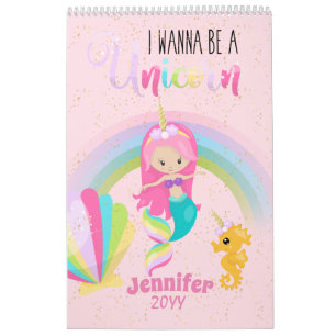 Calendrier Je Veux Être Une Sirène Rose D'Or Unicorne Filles