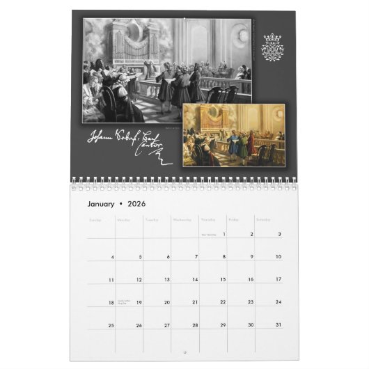 Calendrier Johann Sebastian Bach Avec Ses Signatures, 2026 (Jan 2026)