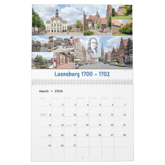 Calendrier Johann Sebastian Bach Villes et lieux (Mar 2026)