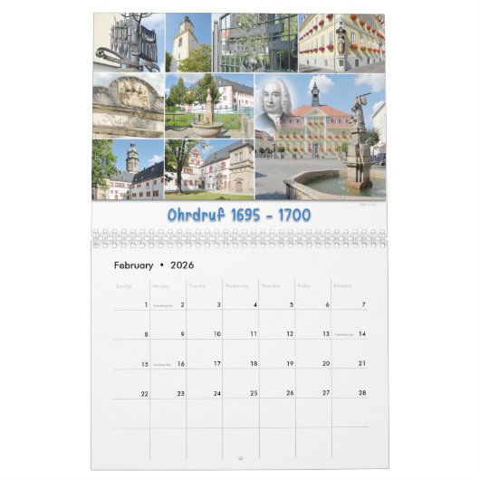 Calendrier Johann Sebastian Bach Villes et lieux (Feb 2026)