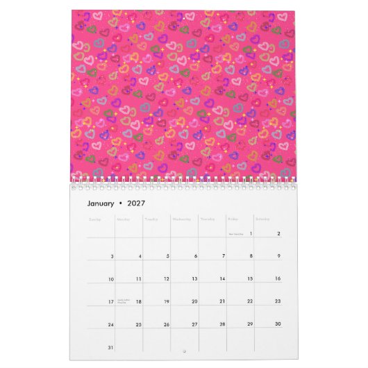 Calendrier Joli cœur coloré (Jan 2027)
