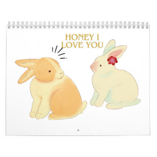 Calendrier Joli Couple de Lapins Citation d'Amour - "Chéri Je