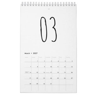 Calendrier Joli écriture manuscrite simple noir et blanc