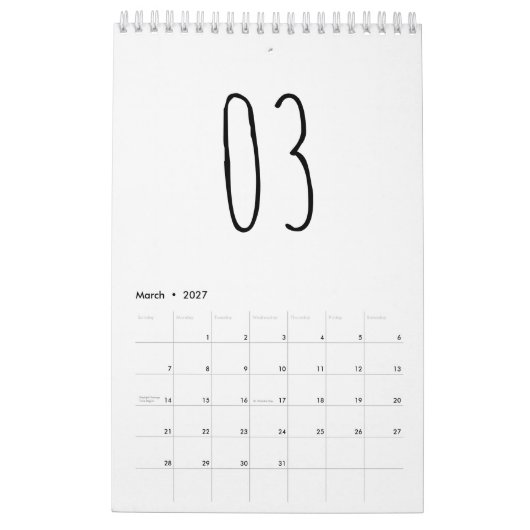 Calendrier Joli écriture manuscrite simple noir et blanc (Mar 2027)