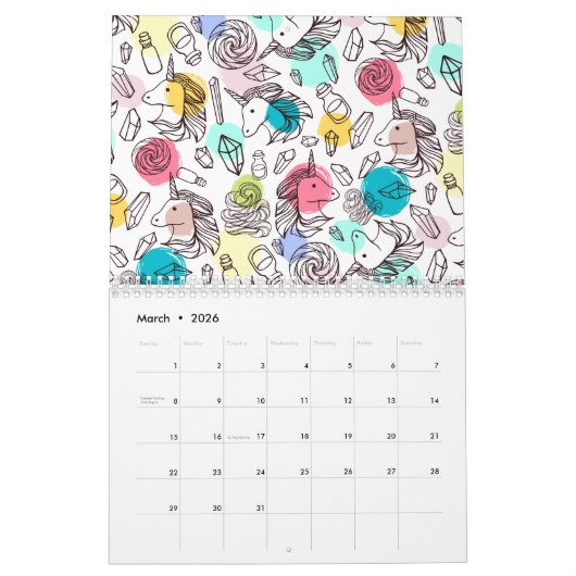 Calendrier Joli Motif Unicorn (Mar 2026)
