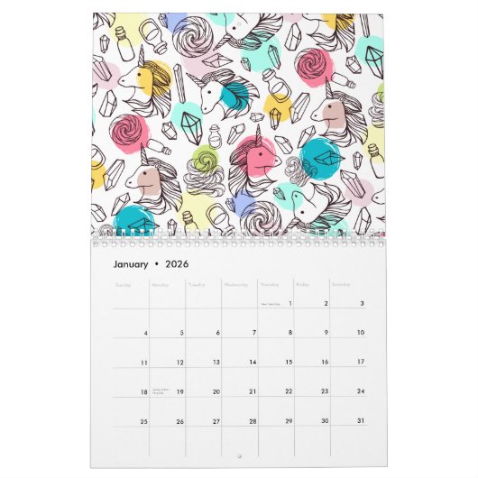 Calendrier Joli Motif Unicorn (Jan 2026)